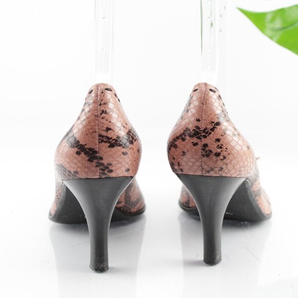 Franco Sarto Women Pump Size 7.5 Pink Snakeskin Leather Peep Toe Heel Dress Shoe - Picture 4 of 13